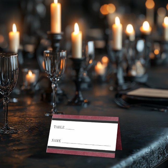 Gothic Black Raven & Black Roses Wine Wedding Place Card (Creator Uploaded)