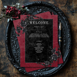 Gothic Black Raven & Black Roses Wine Wedding Program