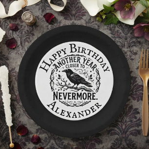 Gothic Black Raven Nevermore Birthday Paper Plate