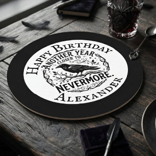 Gothic Black Raven Nevermore Birthday Round Paper Coaster