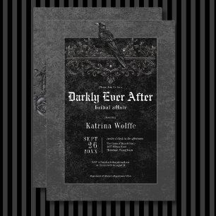 Gothic Black Raven & Roses Black Bridal Shower Invitation