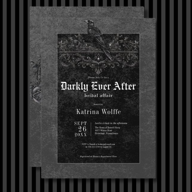 Gothic Black Raven & Roses Black Bridal Shower Invitation (Gothic Black Raven & Roses Black Bridal Shower Invitation)