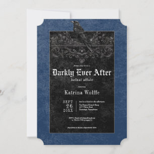 Gothic Black Raven & Roses Blue Bridal Shower Invitation