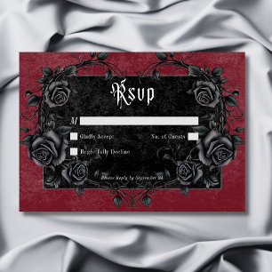 Gothic Black Raven & Roses Burgundy No Dinner RSVP Card