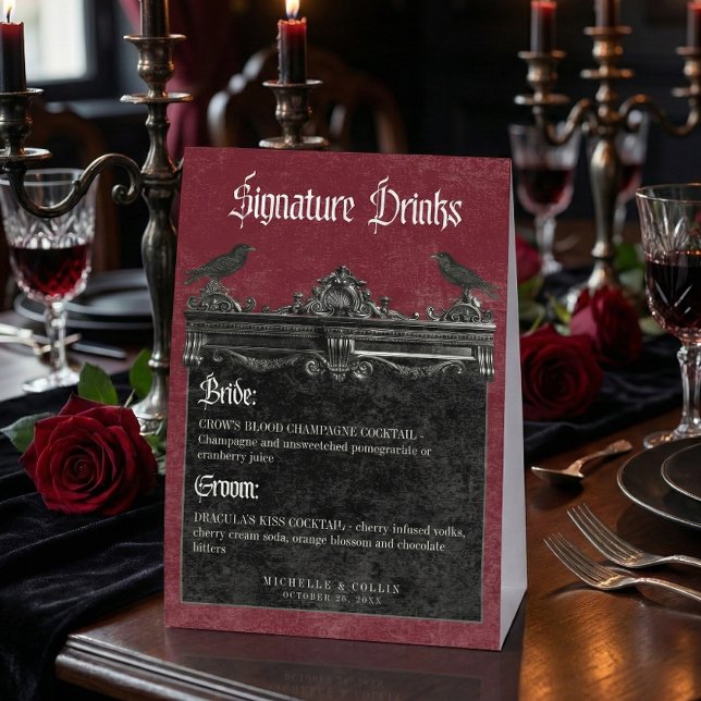 Gothic Black Raven & Roses Burgundy Wedding Drinks (Creator Uploaded)