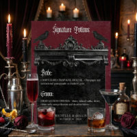 Gothic Black Raven & Roses Burgundy Wedding Drinks