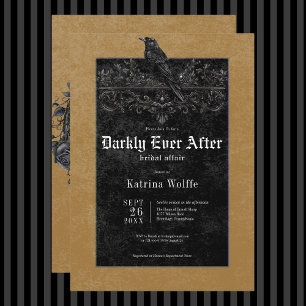 Gothic Black Raven & Roses Gold Bridal Shower Invitation