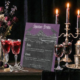 Gothic Black Raven & Roses Purple Wedding Drinks Pedestal Sign