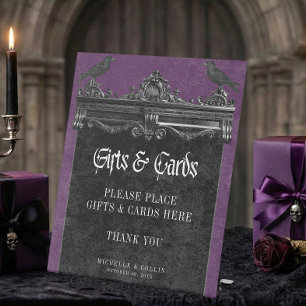 Gothic Black Raven & Roses Purple Wedding Gifts Pedestal Sign