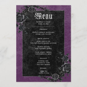 Gothic Black Raven & Roses Purple Wedding Menu