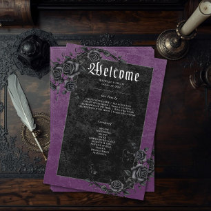 Gothic Black Raven & Roses Purple Wedding Program