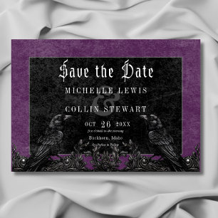 Gothic Black Raven & Roses Purple Wedding Save The Date