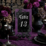 Gothic Black Raven & Roses Purple Wedding Table Number<br><div class="desc">Transport your guests to a world of dark, enchanting elegance with our vintage gothic wedding table number card. The deep, aged purple background sets the stage for a striking contrast, as bold white text emerges from intricate black text boxes. Three-dimensional gothic elements adorn the design, capturing the essence of mystery...</div>