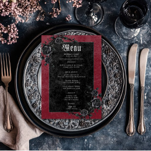 Gothic Black Raven & Roses Wine Wedding Menu