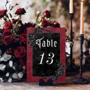 Gothic Black Raven & Roses Wine Wedding Table Number