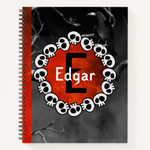 Gothic Black Raven Skulls Orange Moon Personalised Notebook