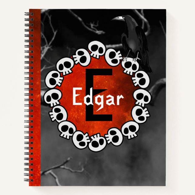 Gothic Black Raven Skulls Orange Moon Personalised Notebook (Front)