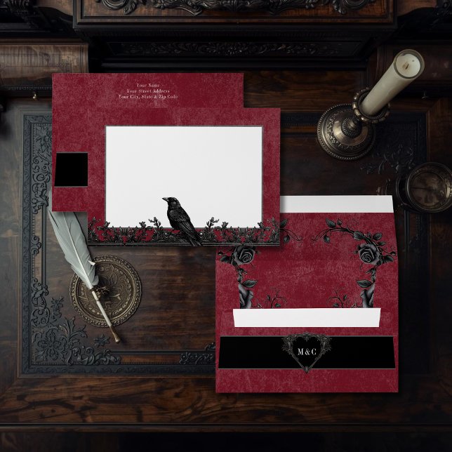 Gothic Black Raven Wine Darkly Ever After Wedding Envelope (Creator Uploaded)