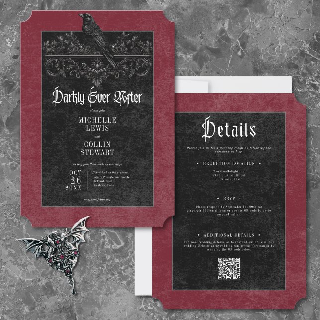 Gothic Black Raven Wine Darkly Ever After Wedding Invitation (Gothic Black Raven Wine Darkly Ever After Wedding Two-Sided Invitation)