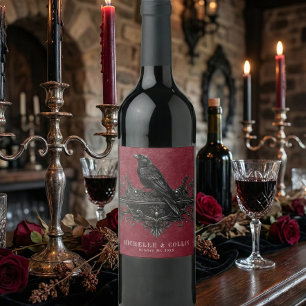 Gothic Black Raven Wine Darkly Ever After Wedding Label