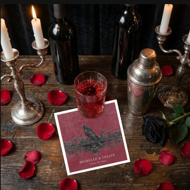 Gothic Black Raven Wine Darkly Ever After Wedding Napkin (Gothic Black Raven Wine Darkly Ever After Wedding Napkins)