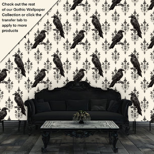 Gothic Black Ravens and Damask Wallpaper