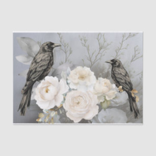 Gothic Black Ravens & White Flowers  Tissue Paper