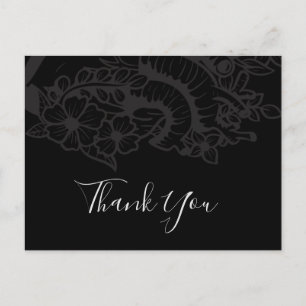 Gothic Black Realistic Heart & Flowers Thank You Postcard