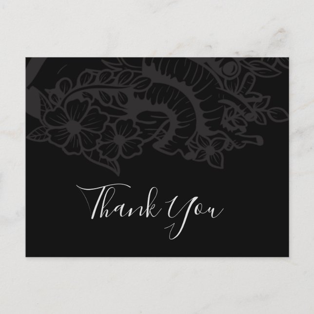 Gothic Black Realistic Heart & Flowers Thank You Postcard (Front)