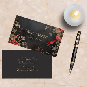 Gothic Black & Red Floral Business Card