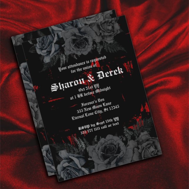 Gothic Black Red Grunge Textured Black Roses Invitation (Creator Uploaded)