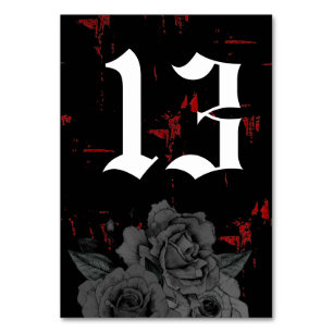 Gothic Black Red Grunge Textured   Black Roses Table Number