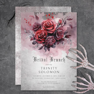 Gothic Black & Red Rose Floral Bridal Brunch Invitation
