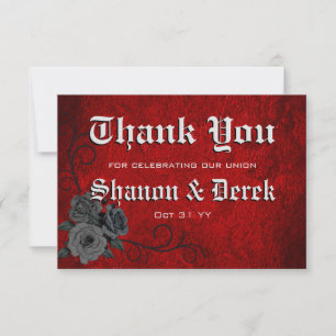 Gothic Black Red Rose Wedding Thank You Card