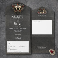 Gothic Black & Red Skulls & Heart Black No Dinner