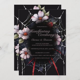 Gothic Black & Red Spider Floral Web Handfasting Invitation