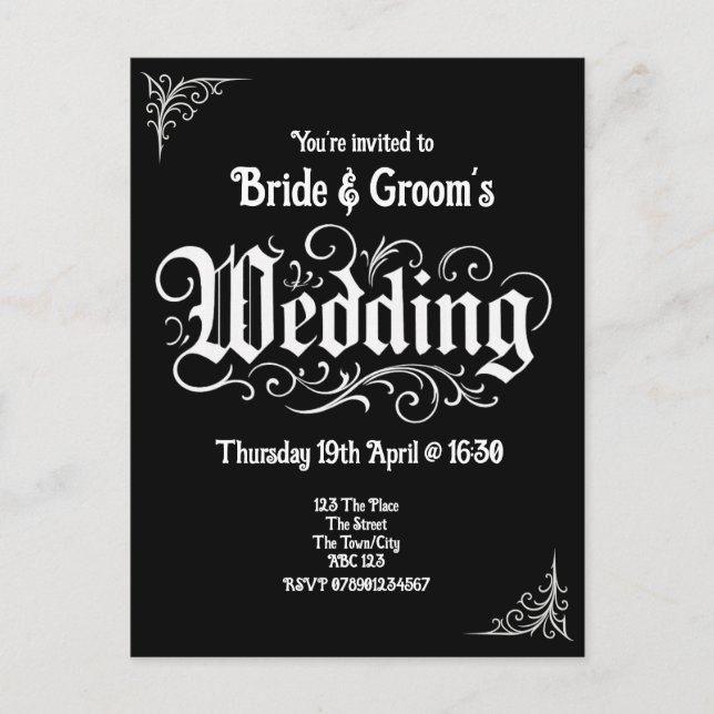 Gothic Black Rock Metal Wedding Personalized Names Holiday Postcard (Front)