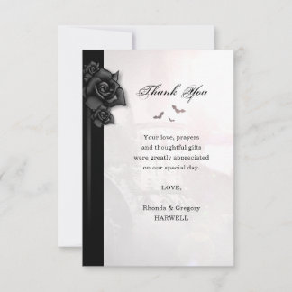 Gothic Black Rose Bats Matching Thank You Card