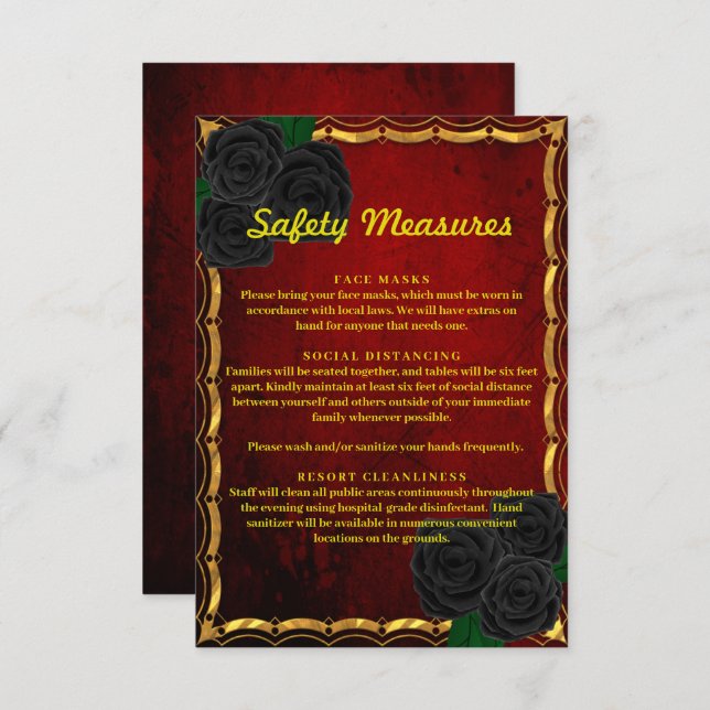 Gothic Black Rose Blood Red Wedding Safety Measure Enclosure Card (Front/Back)