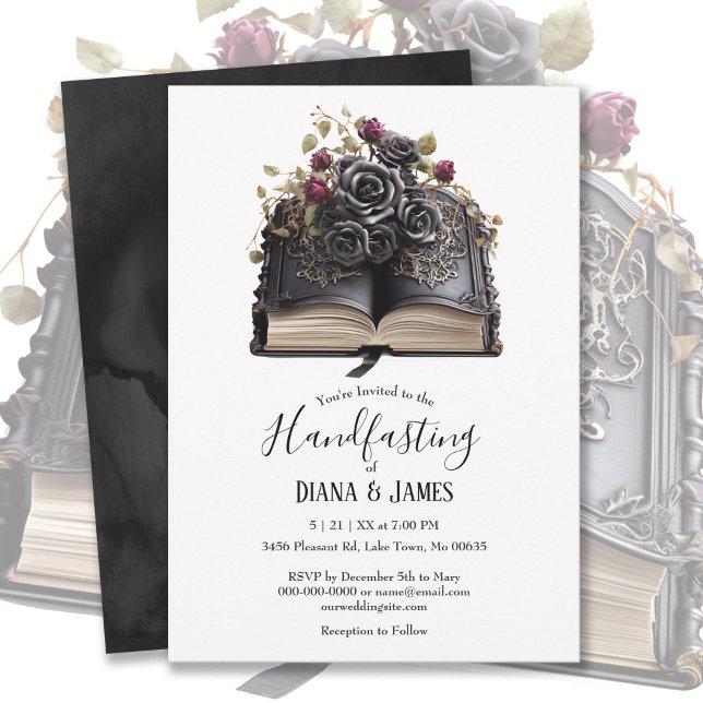 Gothic Black Rose & Book Fantasy Handfasting Invitation (Creator Uploaded)