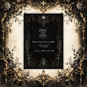 Gothic Black Rose Skull Heart Wedding  Invitation