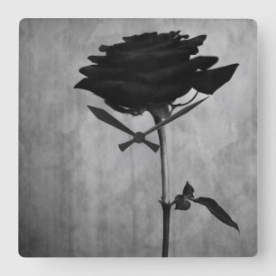 Gothic Black Rose Square Wall Clock