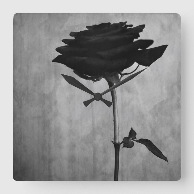 Gothic Black Rose Square Wall Clock (Front)