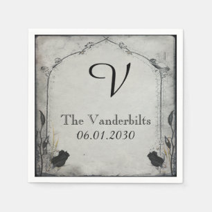 Gothic Black Rose Trellis Monogram Wedding Napkin