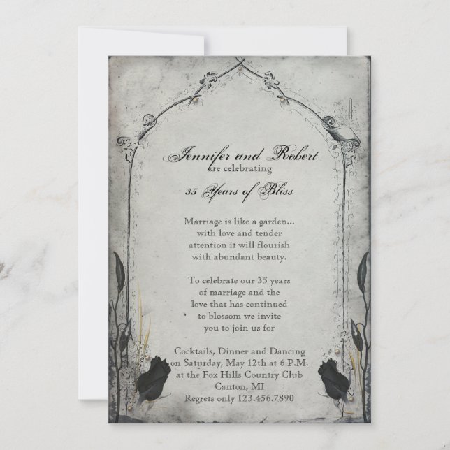 Gothic Black Rose Trellis Wedding Anniversary Invitation (Front)