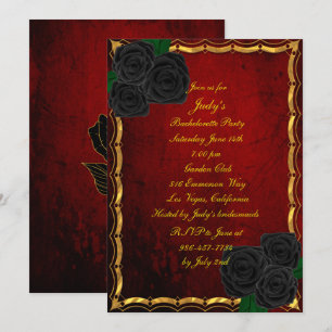 Gothic Black Roses Blood Red Bachelorette Party Invitation