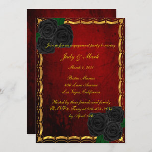 Gothic Black Roses Blood Red Engagement Party Invitation