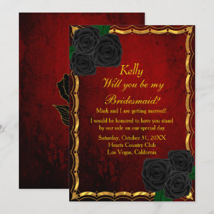 Gothic Black Roses Blood Red Wedding Bridesmaid Invitation