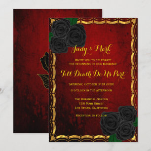 Gothic Black Roses Blood Red Wedding Invitation