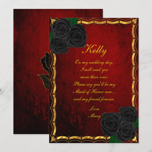Gothic Black Roses Blood Red Wedding Maid Of Honou Invitation